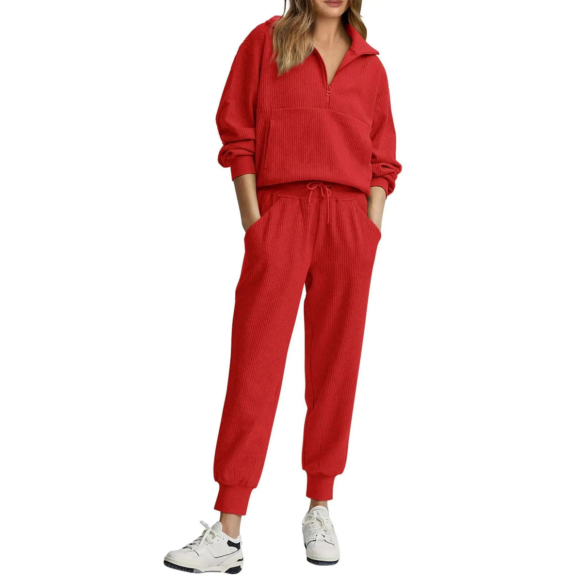 Women's 2 set Sweatsuits Long Sleeve Half Zip Pullover Sweatshirt