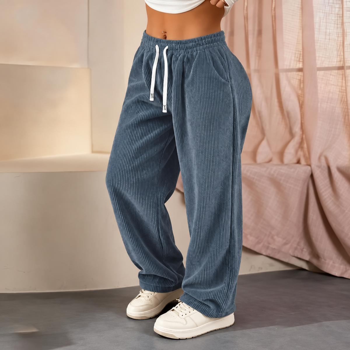 [LAST DAY SALE]Women's Solid Straight Leg Corduroy Bottoms