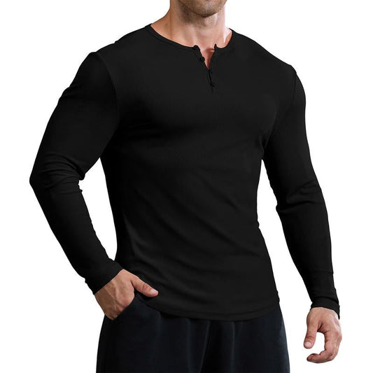 Men's Casual Henley Neck Long Sleeve Shirt