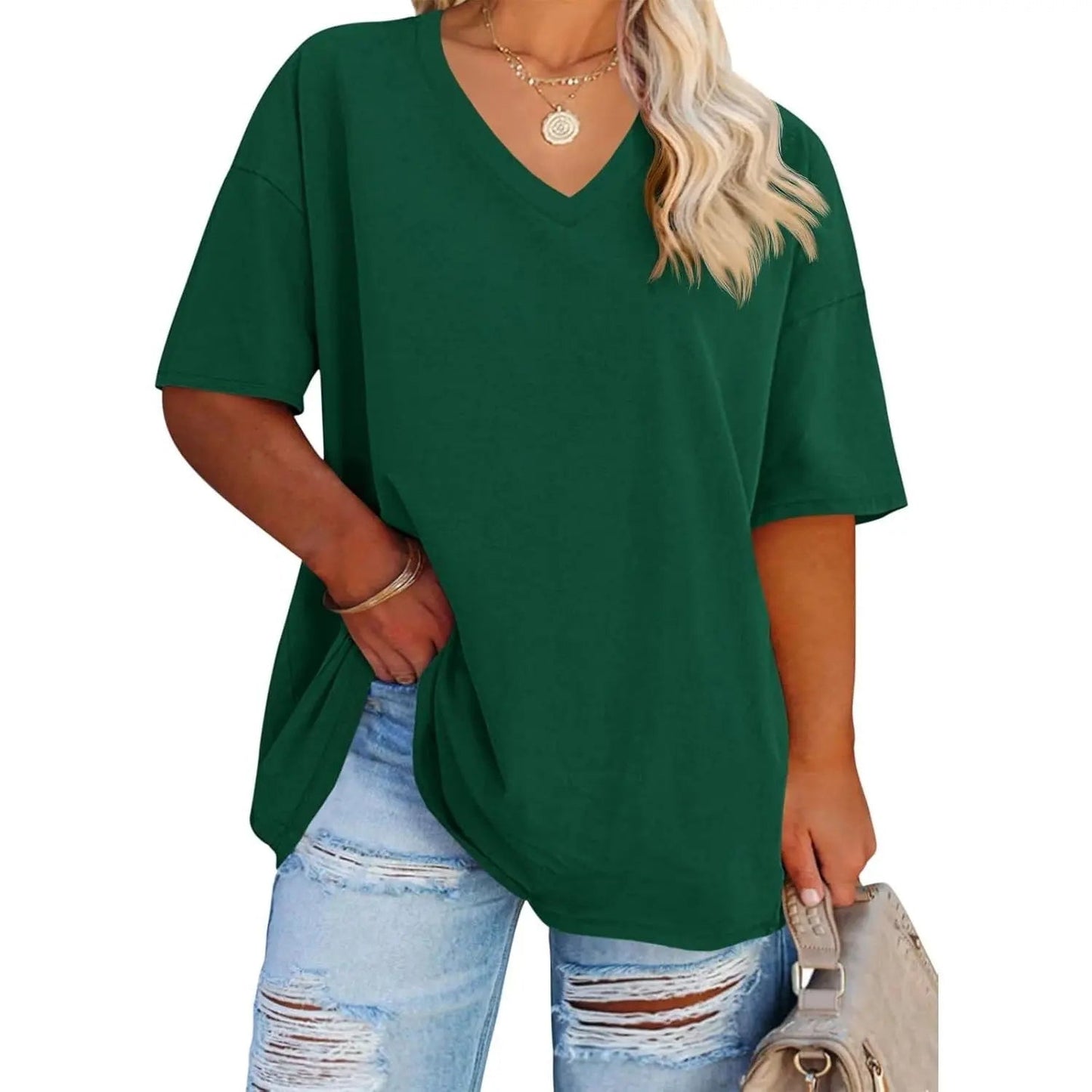 【End of Summer Sale】Women's V Neck T Shirts Summer Half Sleeve Tee
