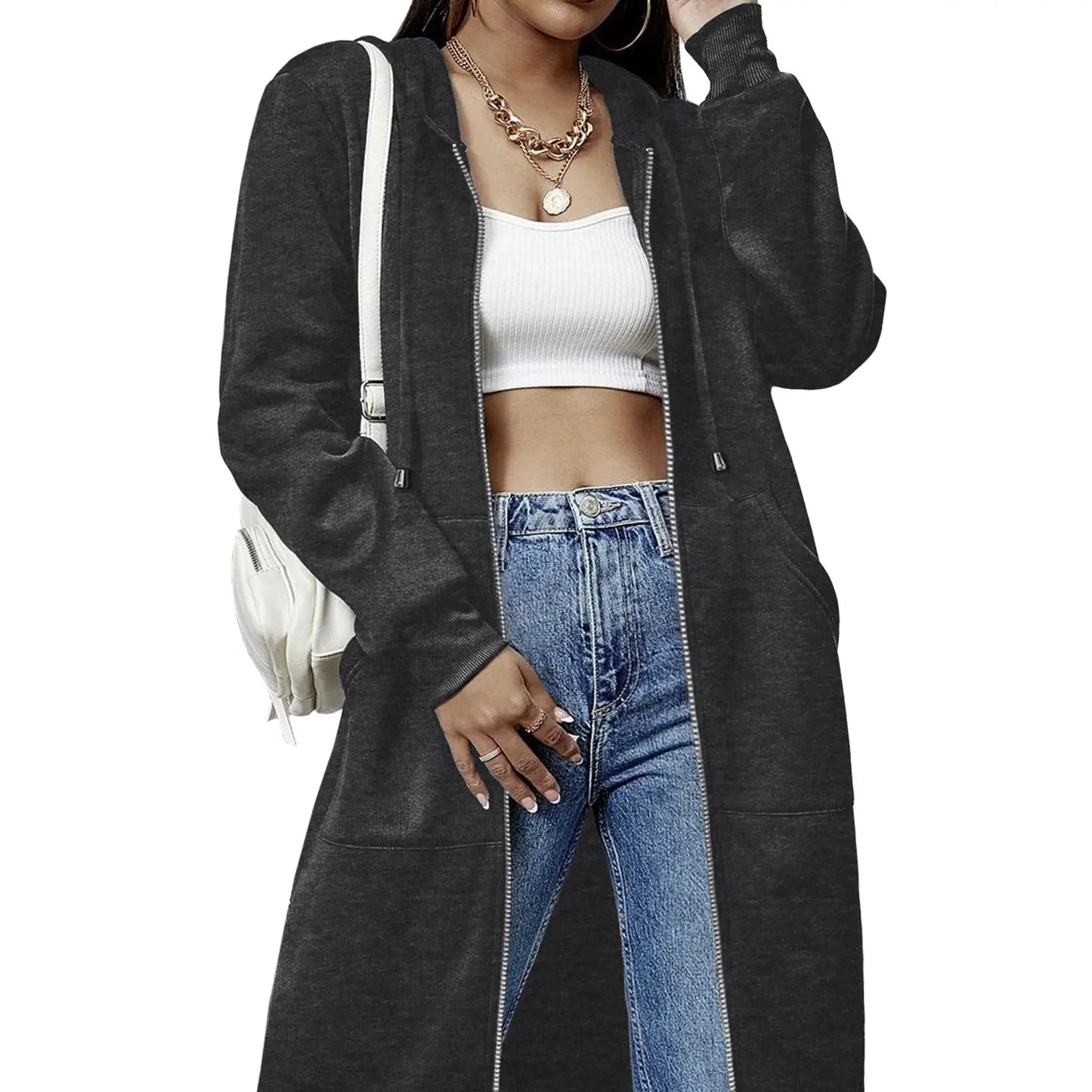 Women's Zip Up Fleece Hoodie Tunic Jacket