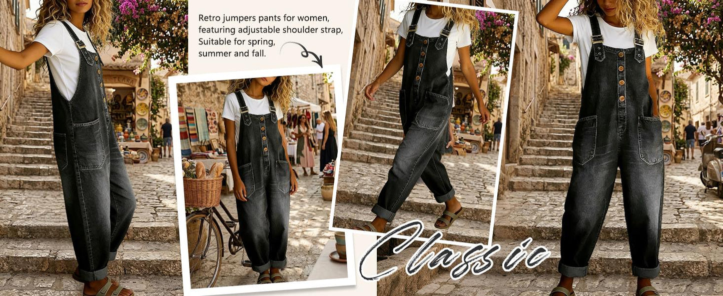 Women’s Vintage Denim Overalls – Relaxed Fit
