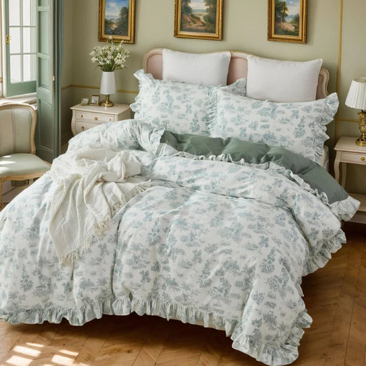 Duvet Cover Set-Green Floral French Country