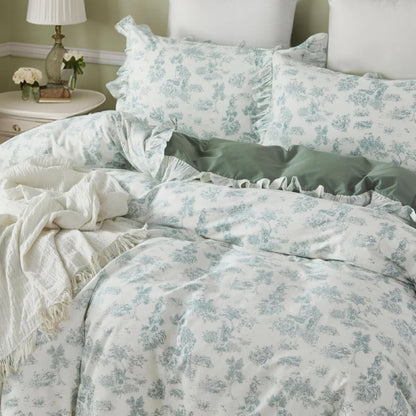 Duvet Cover Set-Green Floral French Country