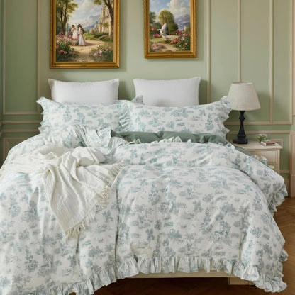 Duvet Cover Set-Green Floral French Country