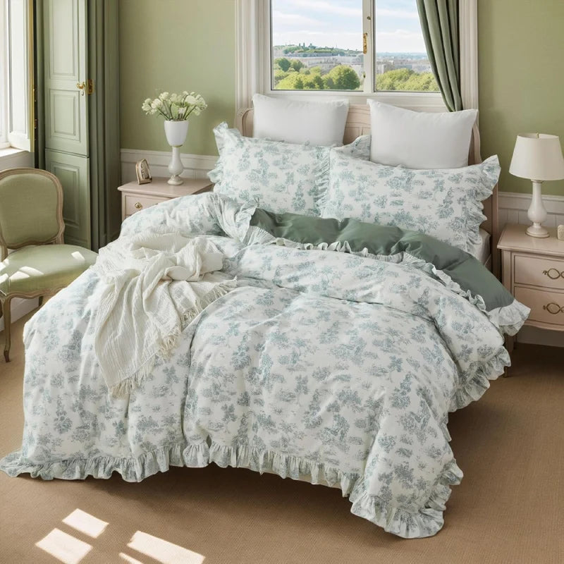 Duvet Cover Set-Green Floral French Country