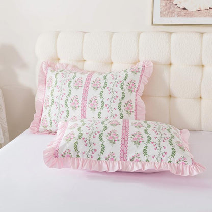 Duvet Cover Set - Botanical Stripe Ruffle