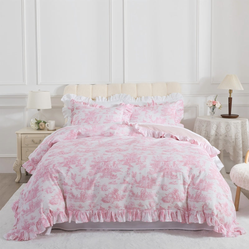 Duvet Cover Set - Pastoral Toile Ruffle