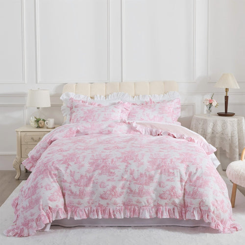 Duvet Cover Set - Pastoral Toile Ruffle