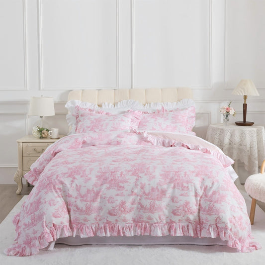 Duvet Cover Set - Pastoral Toile Ruffle