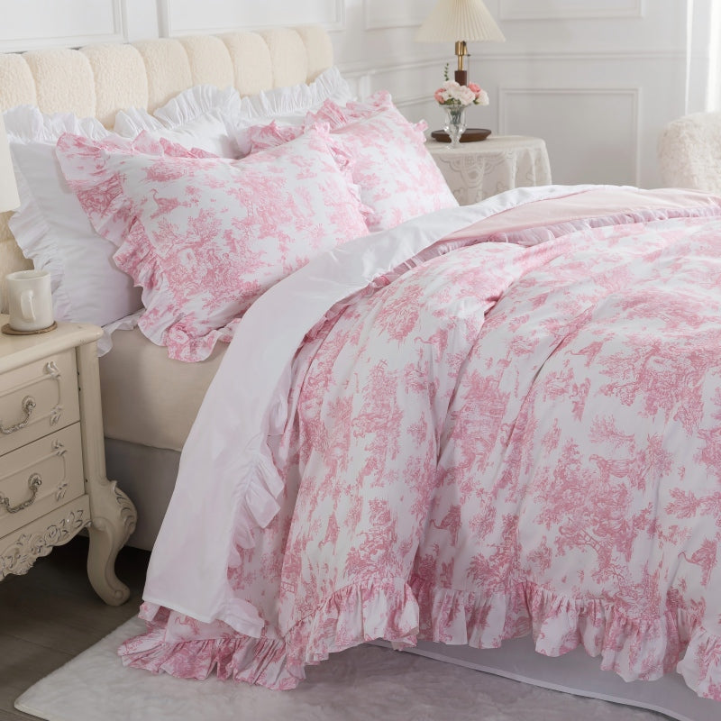 Duvet Cover Set - Pastoral Toile Ruffle