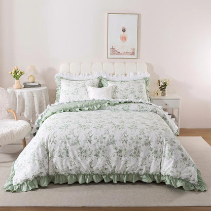 Duvet Cover Set - Vintage Botanical Ruffle