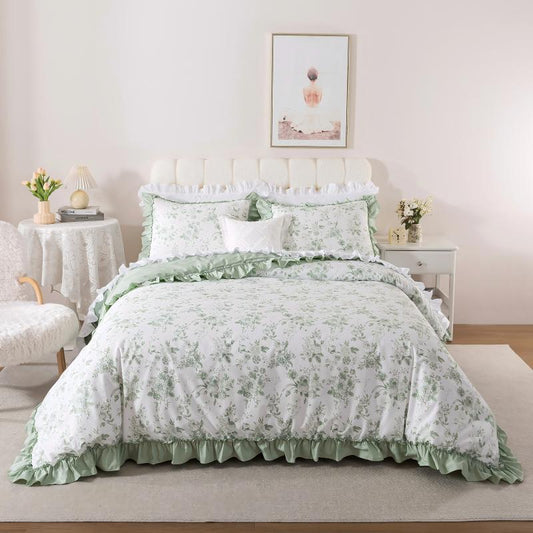 Duvet Cover Set - Vintage Botanical Ruffle