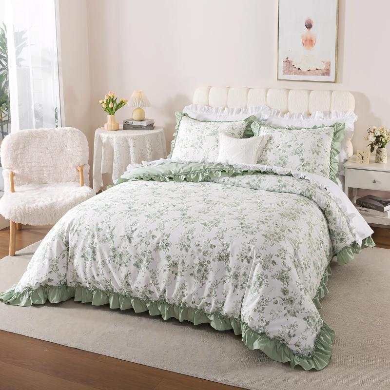 Duvet Cover Set - Vintage Botanical Ruffle