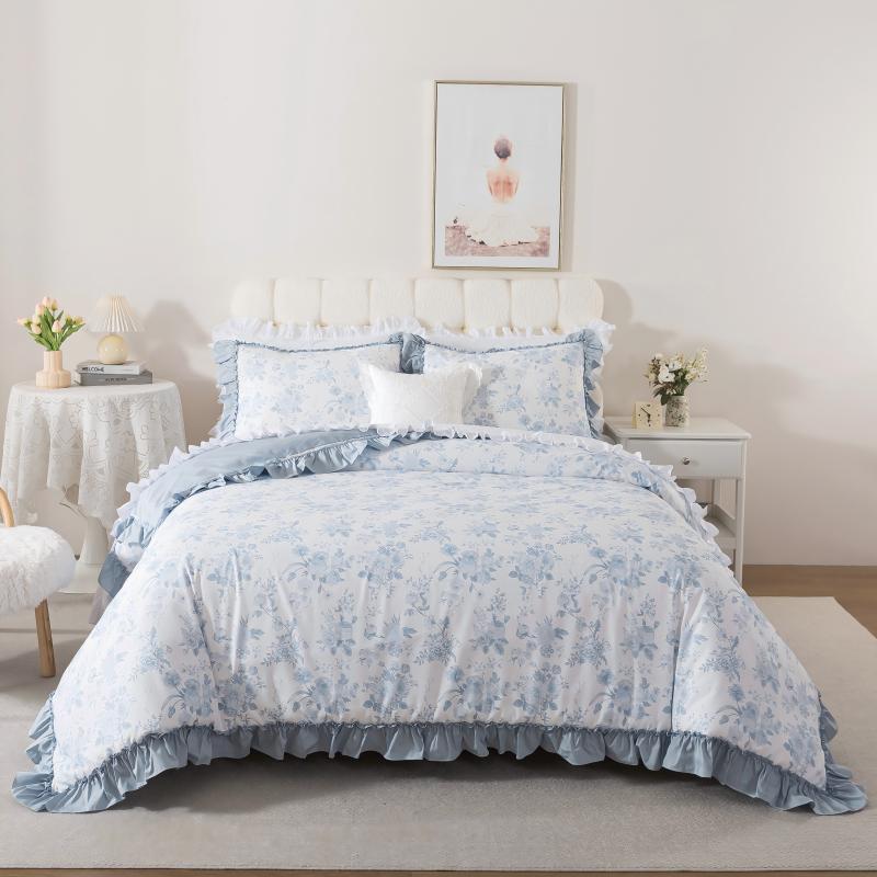 Duvet Cover Set - Vintage Botanical Ruffle