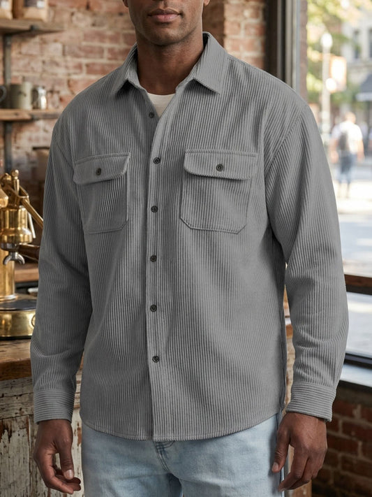 ⏰2026 HOT SALE💥 Men's Casual Comfortable Solid Lapel Pocket Long Sleeve Polo Cardigan Jacket