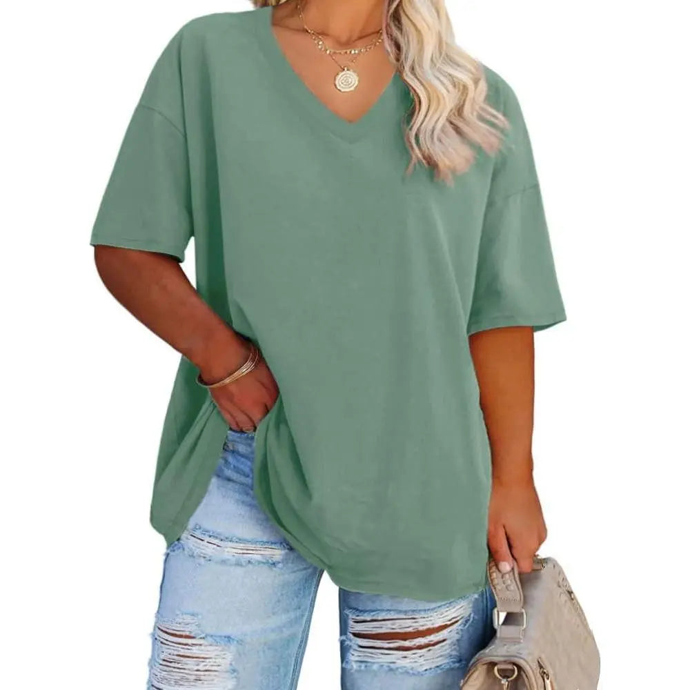 【End of Summer Sale】Women's V Neck T Shirts Summer Half Sleeve Tee