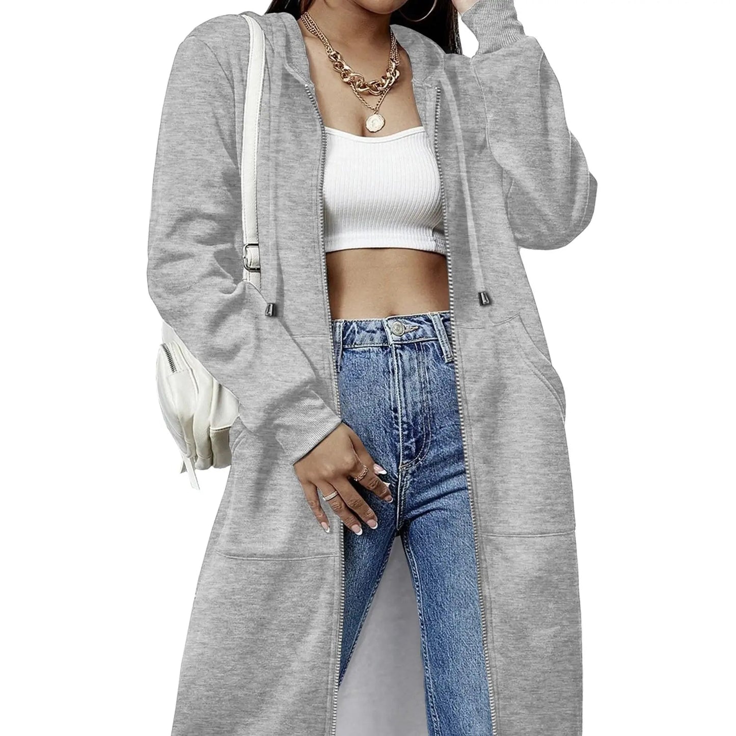 Women's Zip Up Fleece Hoodie Tunic Jacket