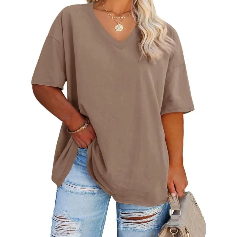 【End of Summer Sale】Women's V Neck T Shirts Summer Half Sleeve Tee
