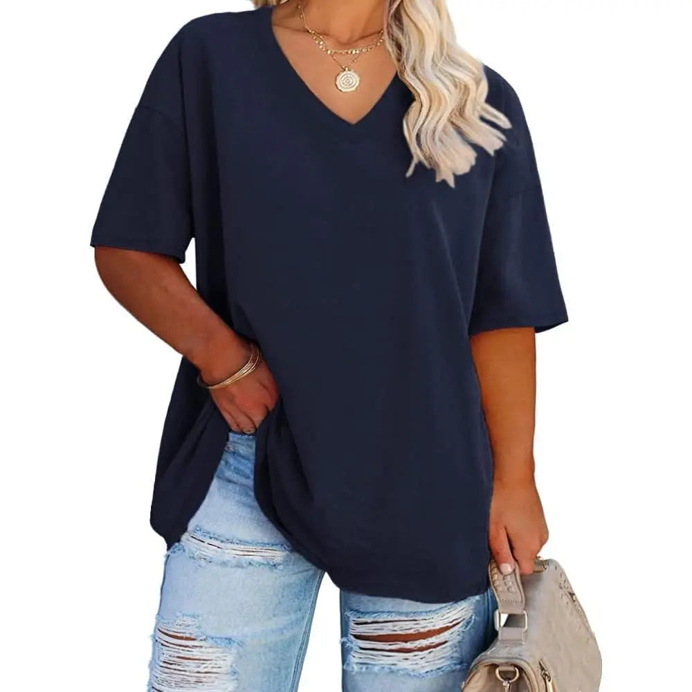 【End of Summer Sale】Women's V Neck T Shirts Summer Half Sleeve Tee