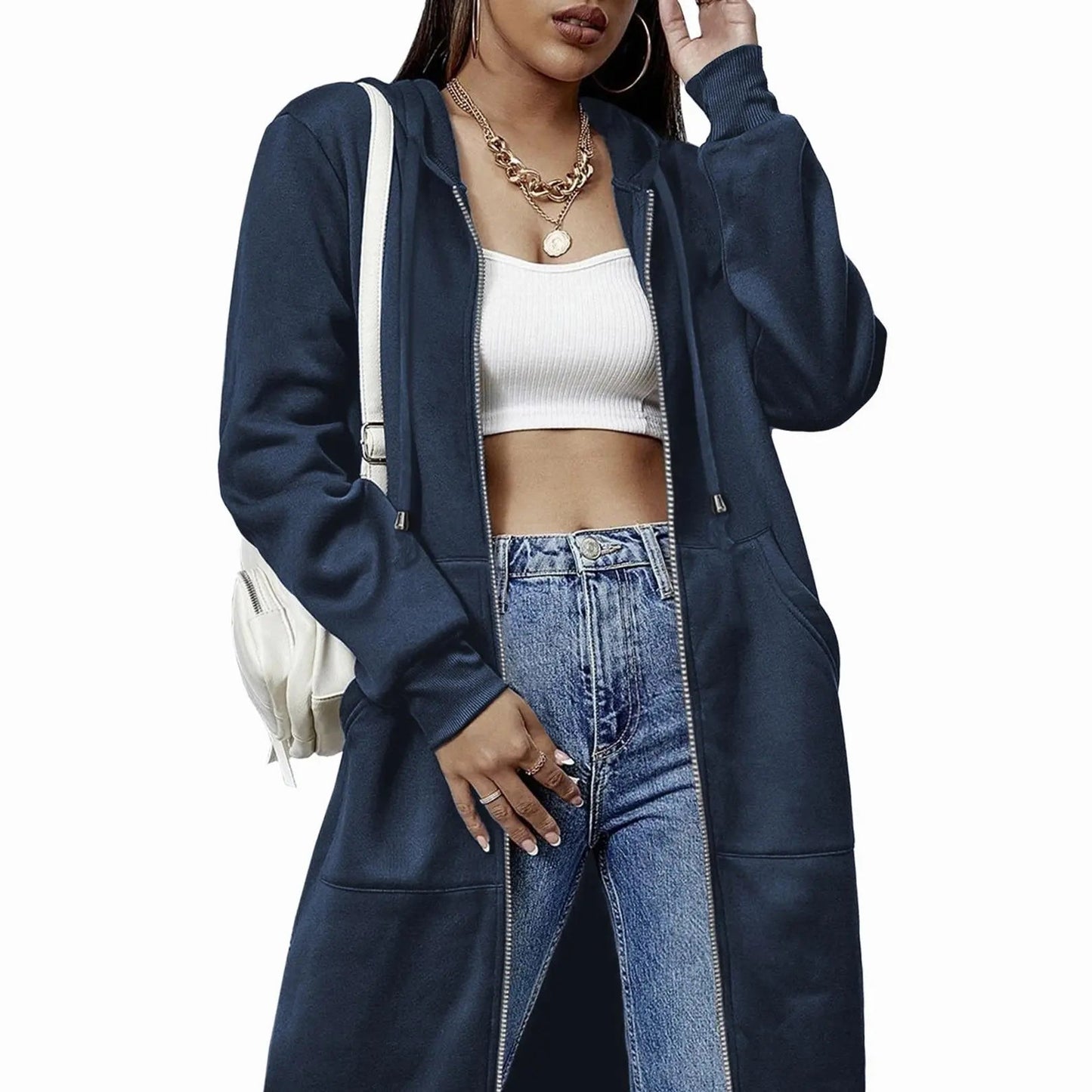 Women's Zip Up Fleece Hoodie Tunic Jacket