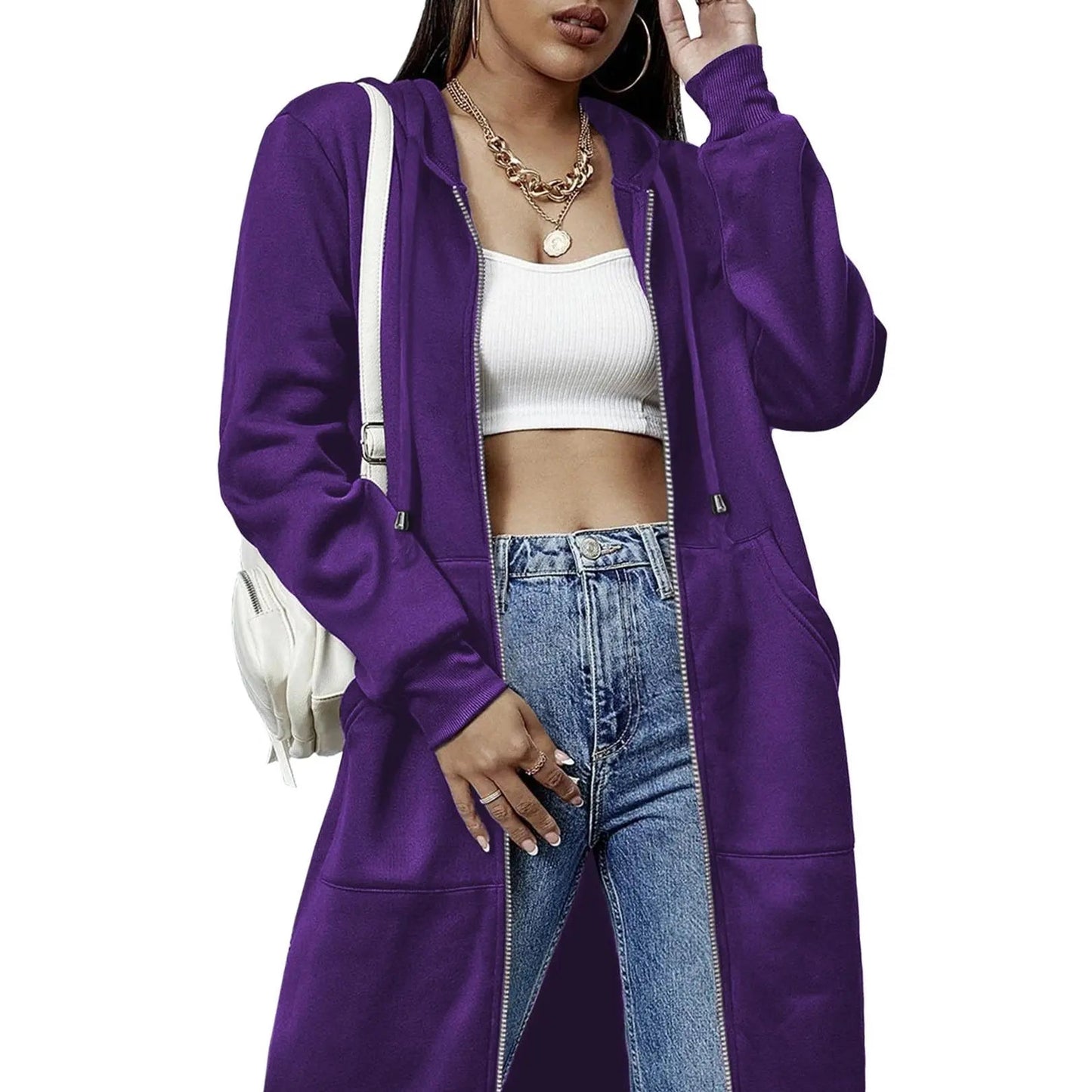 Women's Zip Up Fleece Hoodie Tunic Jacket