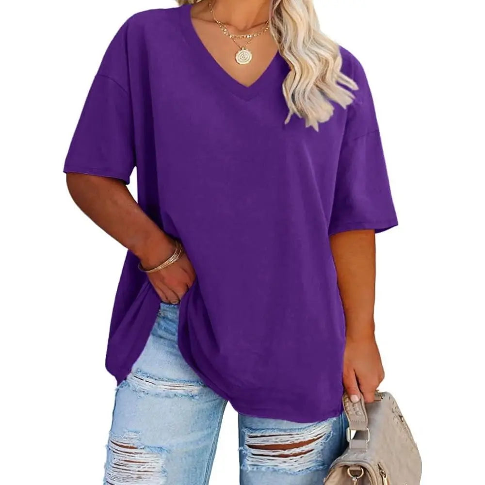 【End of Summer Sale】Women's V Neck T Shirts Summer Half Sleeve Tee
