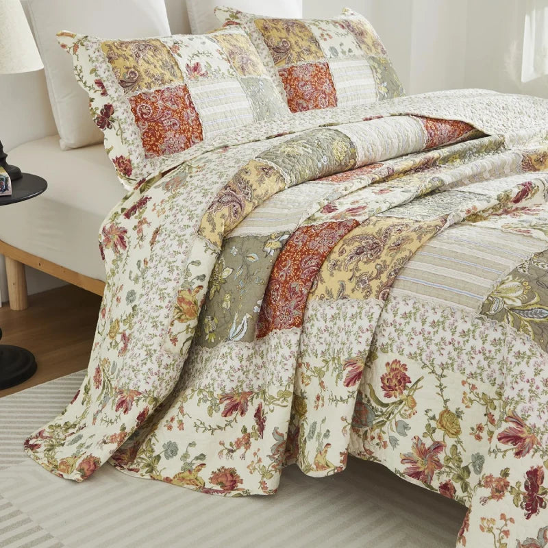 Quilt Bedding Set-Patchwork Flowers Print Luxury