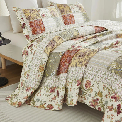 Quilt Bedding Set-Patchwork Flowers Print Luxury