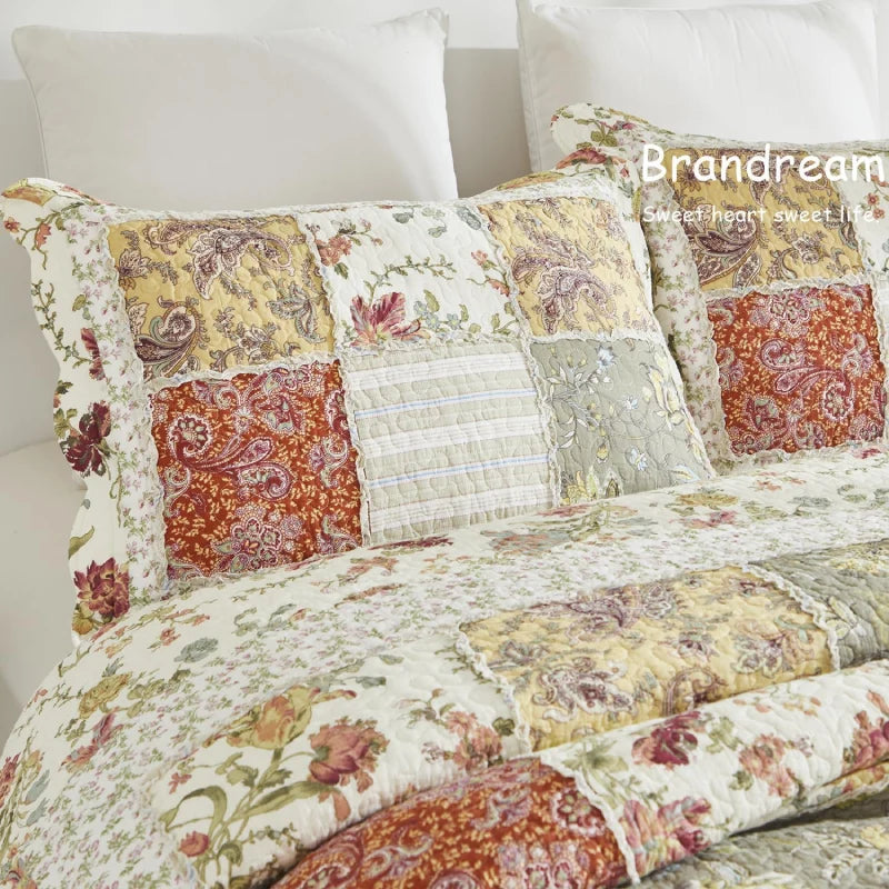 Quilt Bedding Set-Patchwork Flowers Print Luxury