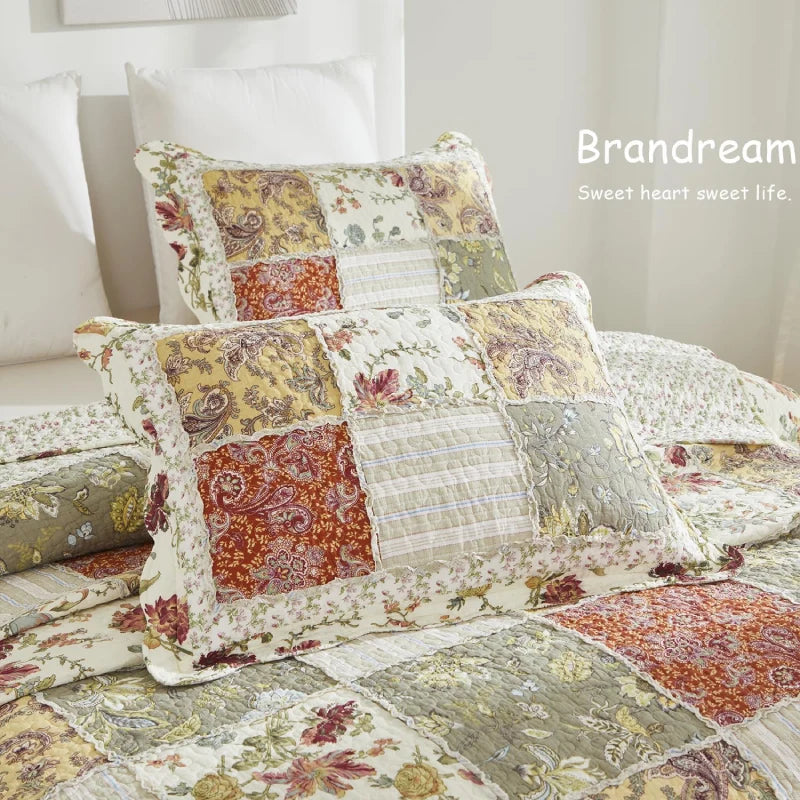 Quilt Bedding Set-Patchwork Flowers Print Luxury