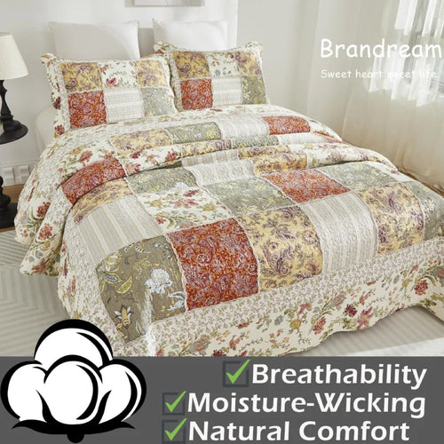 Quilt Bedding Set-Patchwork Flowers Print Luxury