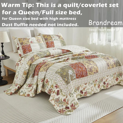 Quilt Bedding Set-Patchwork Flowers Print Luxury