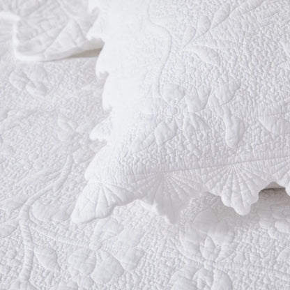 Quilt Bedding Set-Scalloped Matelasse Floral Branch White