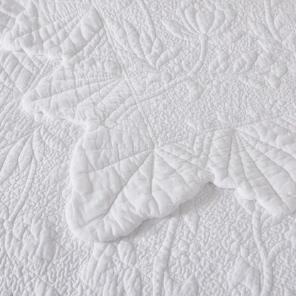 Quilt Bedding Set-Scalloped Matelasse Floral Branch White