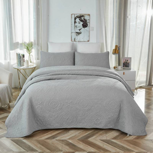Quilt Bedding Set-Gray Damask
