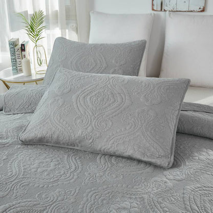 Quilt Bedding Set-Gray Damask