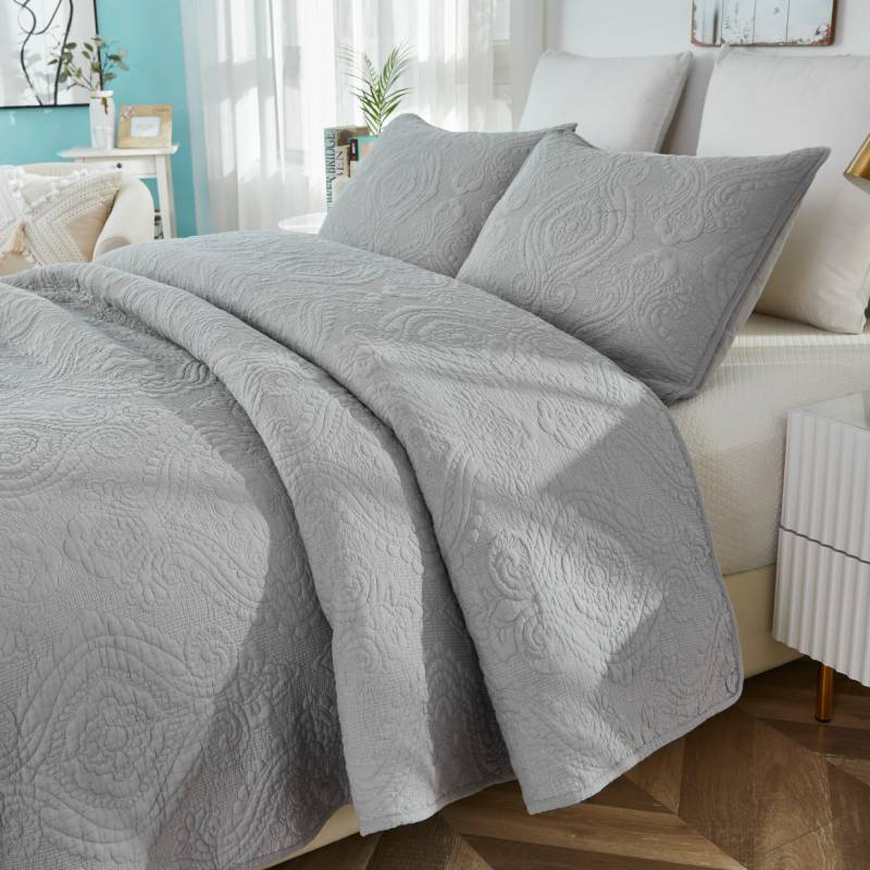 Quilt Bedding Set-Gray Damask