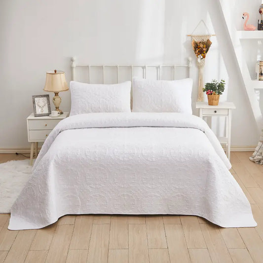 Quilt Bedding Set-White Rose Garden