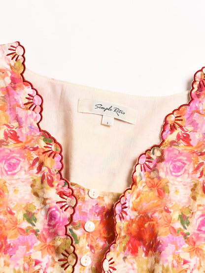 Wavy Neck Floral 100% Cotton Dress