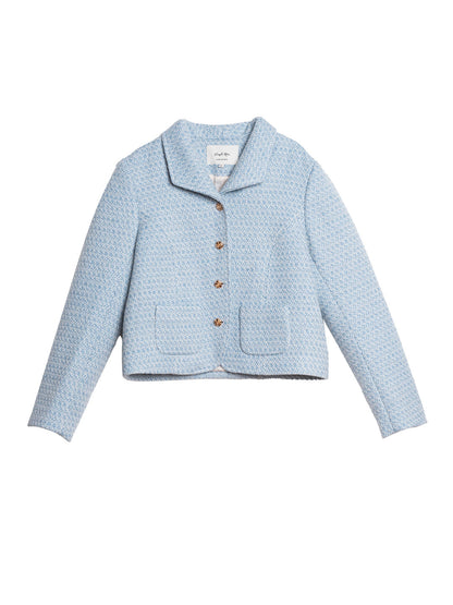 Simple Lapel Tweed Baby Blue Jacket