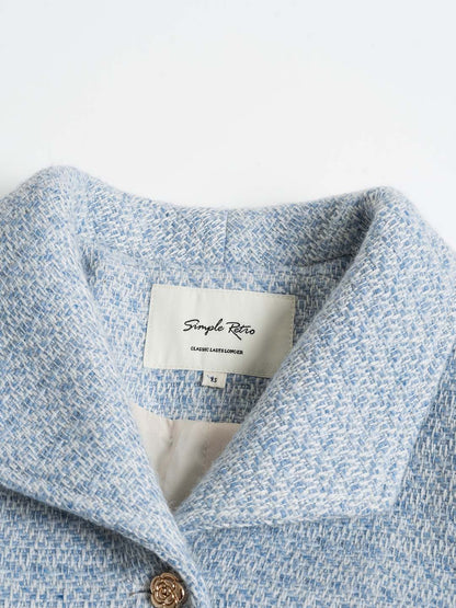 Simple Lapel Tweed Baby Blue Jacket