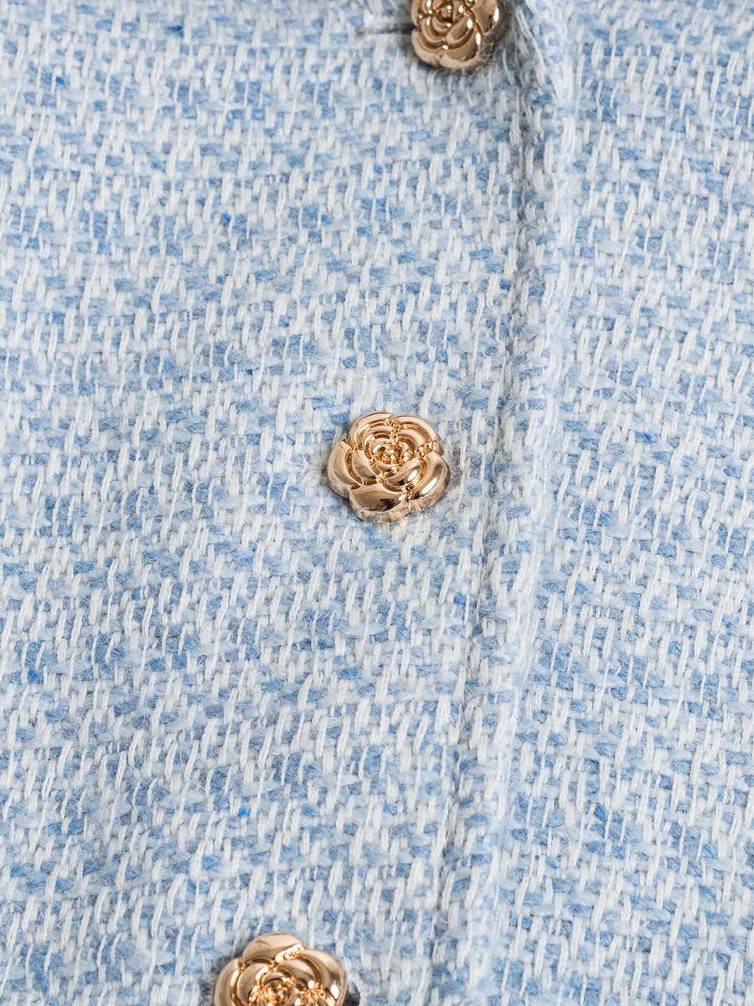 Simple Lapel Tweed Baby Blue Jacket