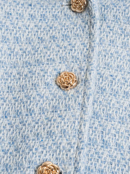Simple Lapel Tweed Baby Blue Jacket
