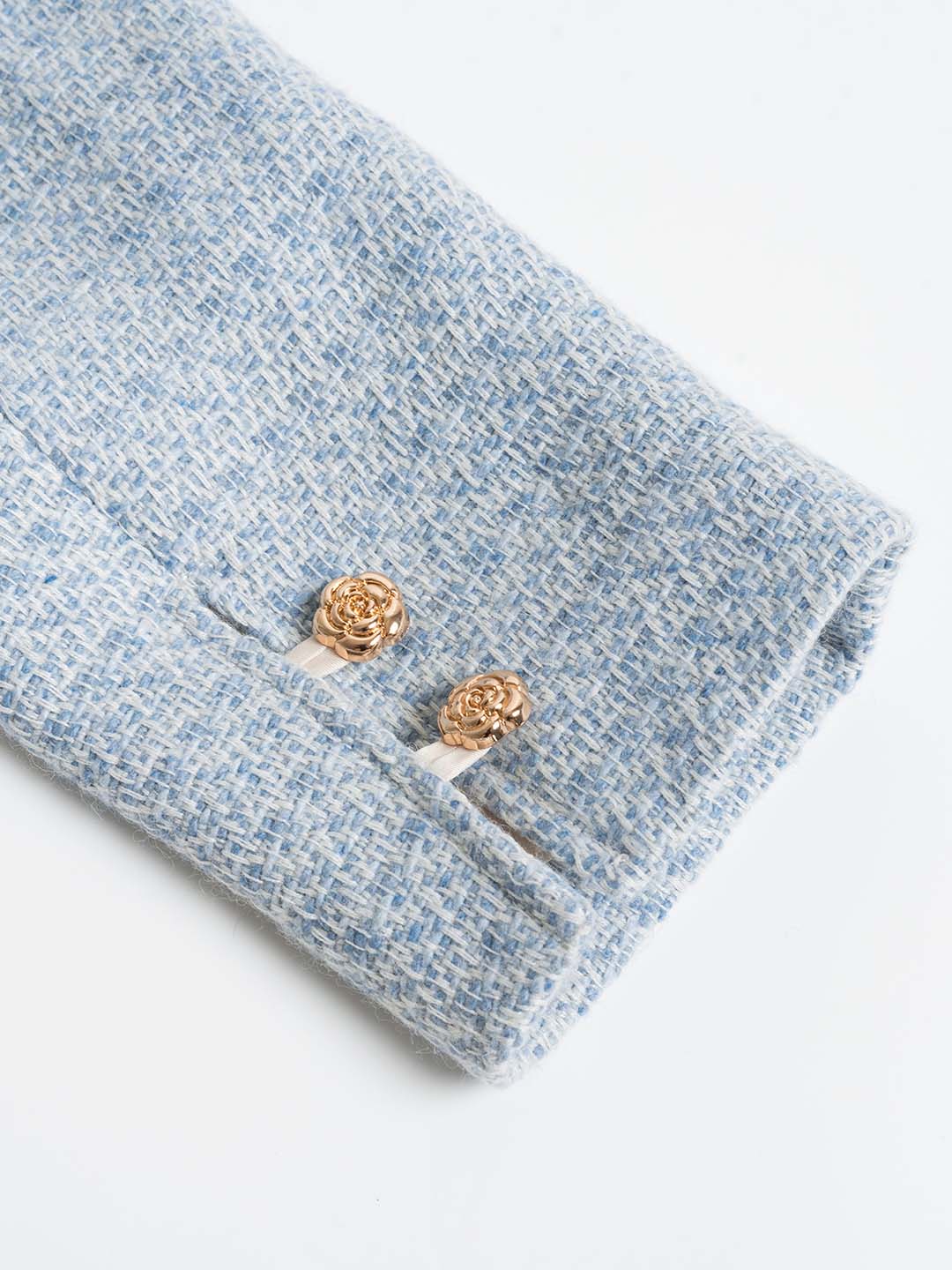 Simple Lapel Tweed Baby Blue Jacket