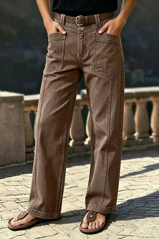 🔥 LETZTER VERKAUFSTAG – Gerade geschnittene Hose mit Ziernähten, aufgesetzten Taschen und mittelhohem Bund