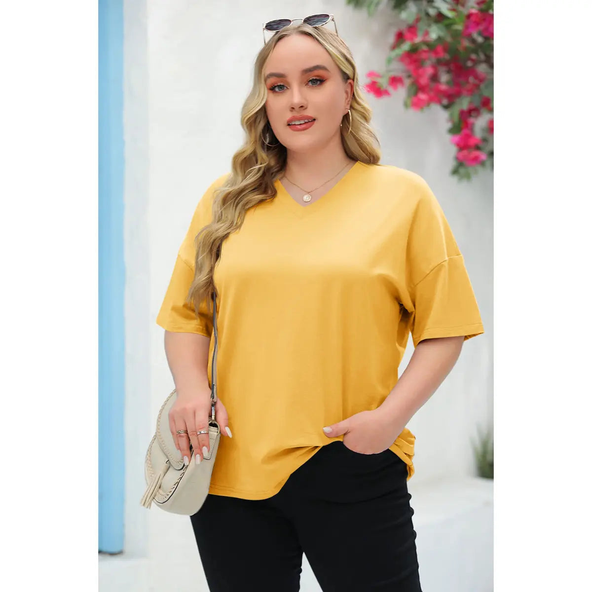 【End of Summer Sale】Women's V Neck T Shirts Summer Half Sleeve Tee