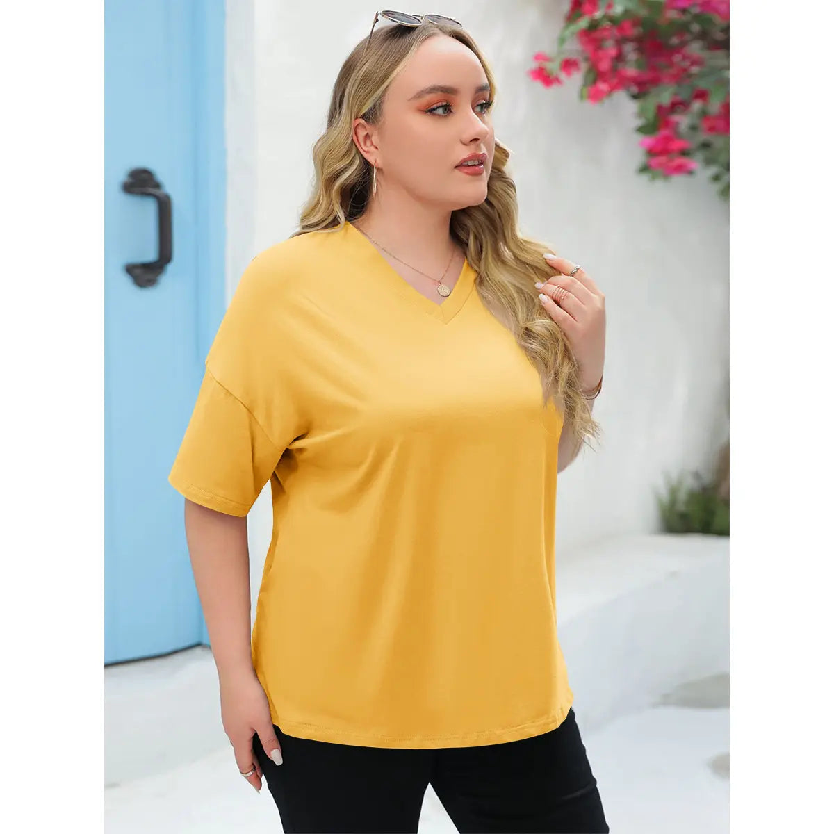 【End of Summer Sale】Women's V Neck T Shirts Summer Half Sleeve Tee