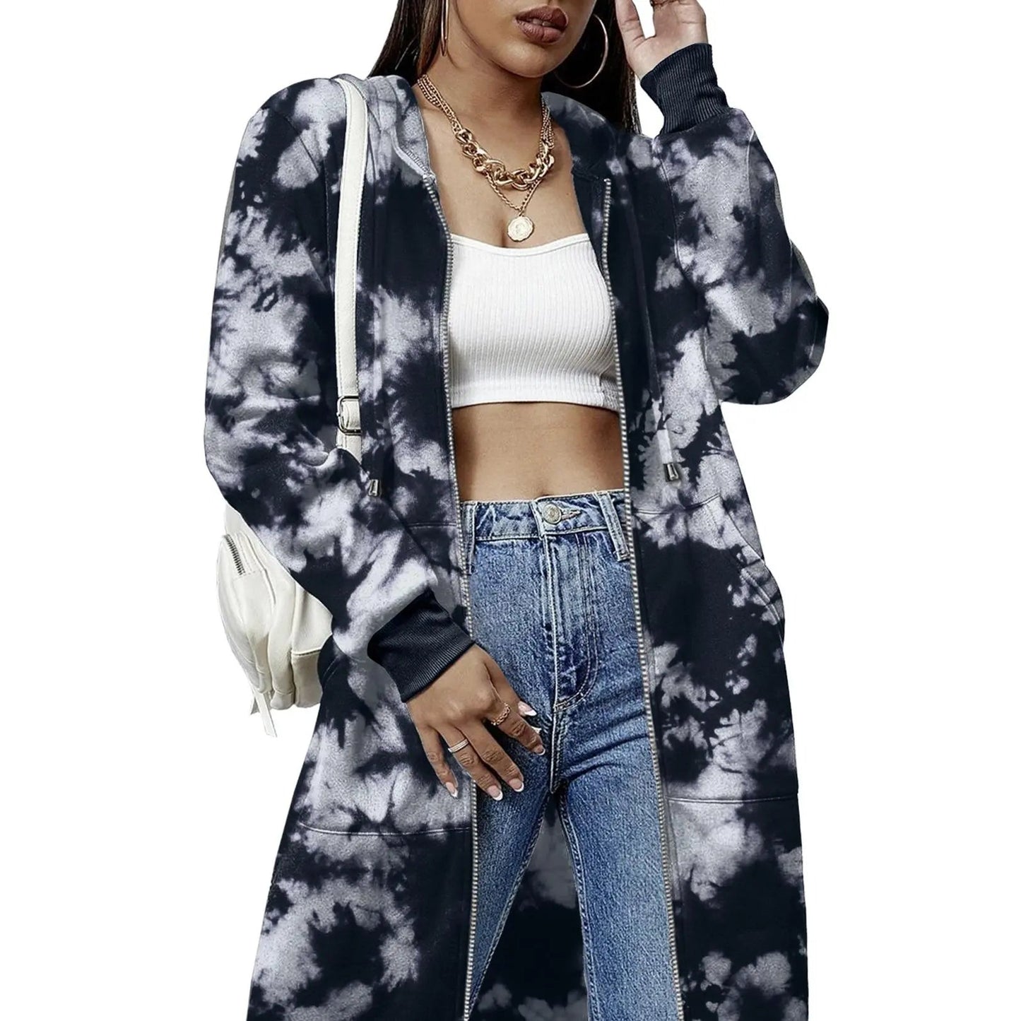 Women's Zip Up Fleece Hoodie Tunic Jacket