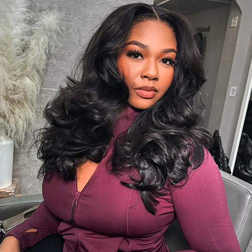 🎅🎄Layered Cut Glueless Loose Body Wave 6×5 HD Lace Wig Pre-Everything Human Hair Wigs